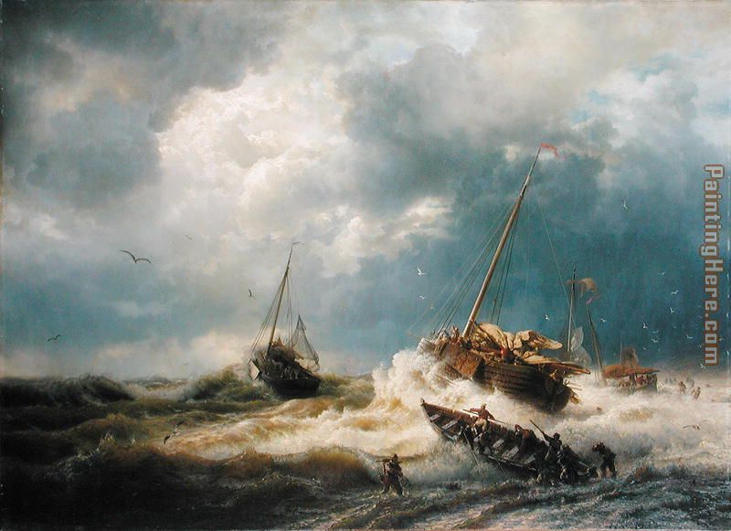 Ships in a Storm on the Dutch Coast 1854 painting - Andreas Achenbach Ships in a Storm on the Dutch Coast 1854 art painting